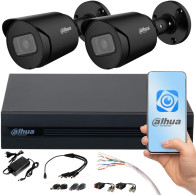 Zestaw monitoringu Dahua XVR 2x Kamera tubowa FullHD czarna